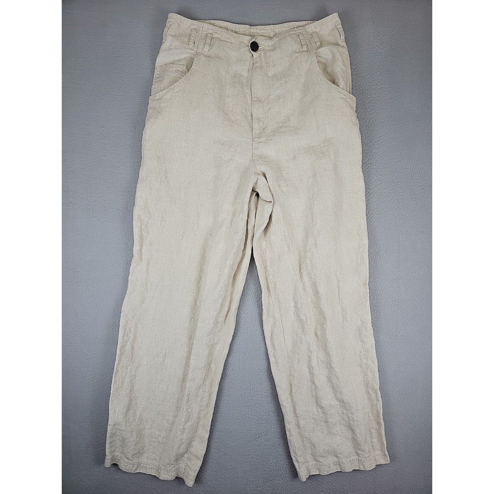 VTG Banana Republic 100% Linen Wide Leg High Waist Pants Size 12 31x28 Beige Y2K